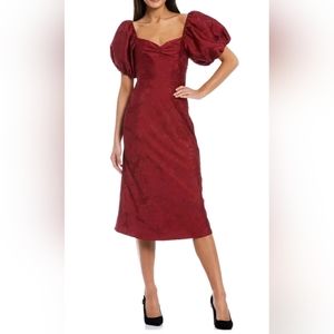 Sachin & Babi Gabby Floral Jacquard Sweetheart Neck Puff Sleeve Cherry Red dress